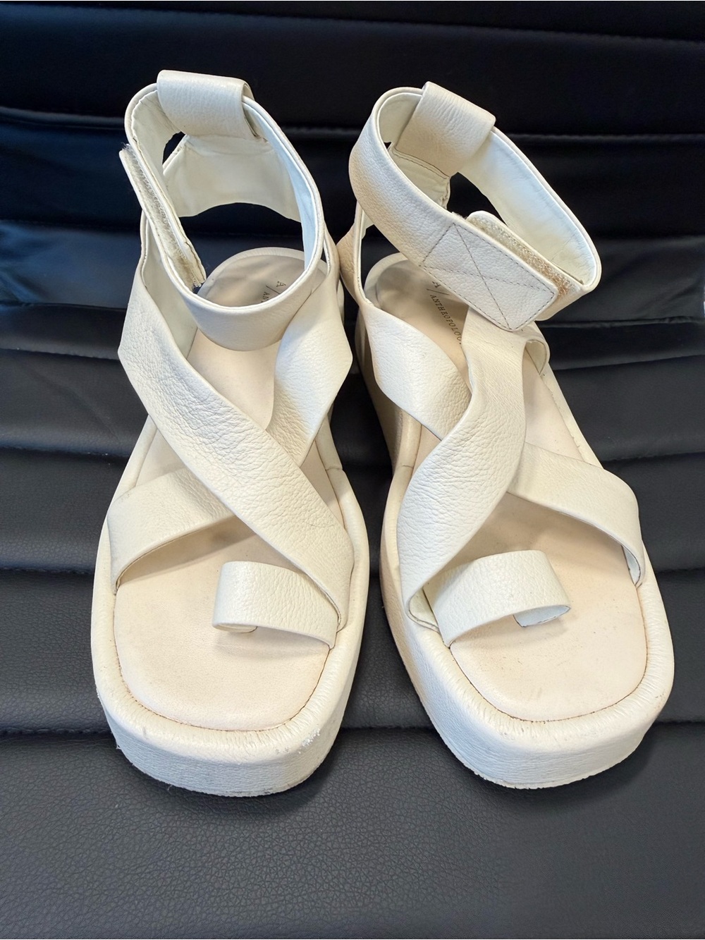 Anthropologie Off-White Crisscross Ankle-Strap Platform Sandals